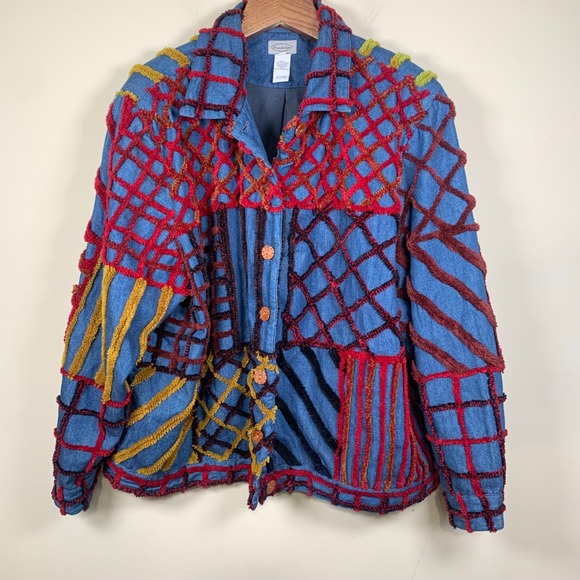 Stonebridge Jackets & Blazers - Vintage Stonebridge Chenille Tufted Mixed Pattern Denim Jacket Size 3X Fall